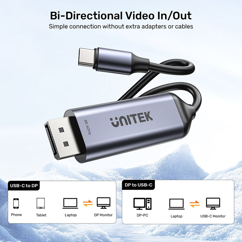 Unitek V1423D USB-C to DisplayPort 8K60Hz Bi-Directional Cable (1.8M)