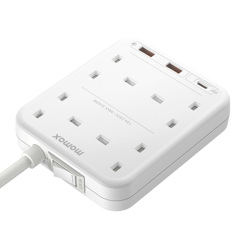 Momax US3UKW ONEPLUG 4-Outlet Power Strip with USB (White)
