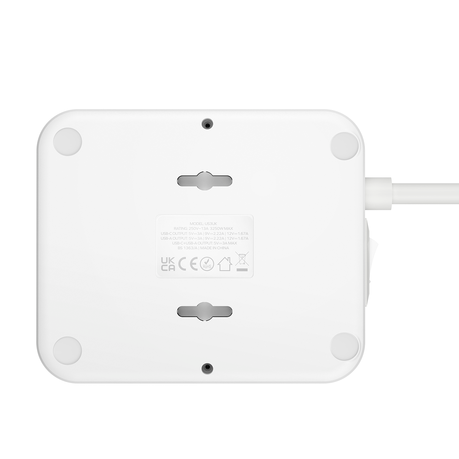 Momax US3UKW ONEPLUG 4-Outlet Power Strip with USB (White)