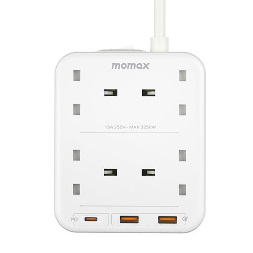Momax US3UKW ONEPLUG 4-Outlet Power Strip with USB (White)