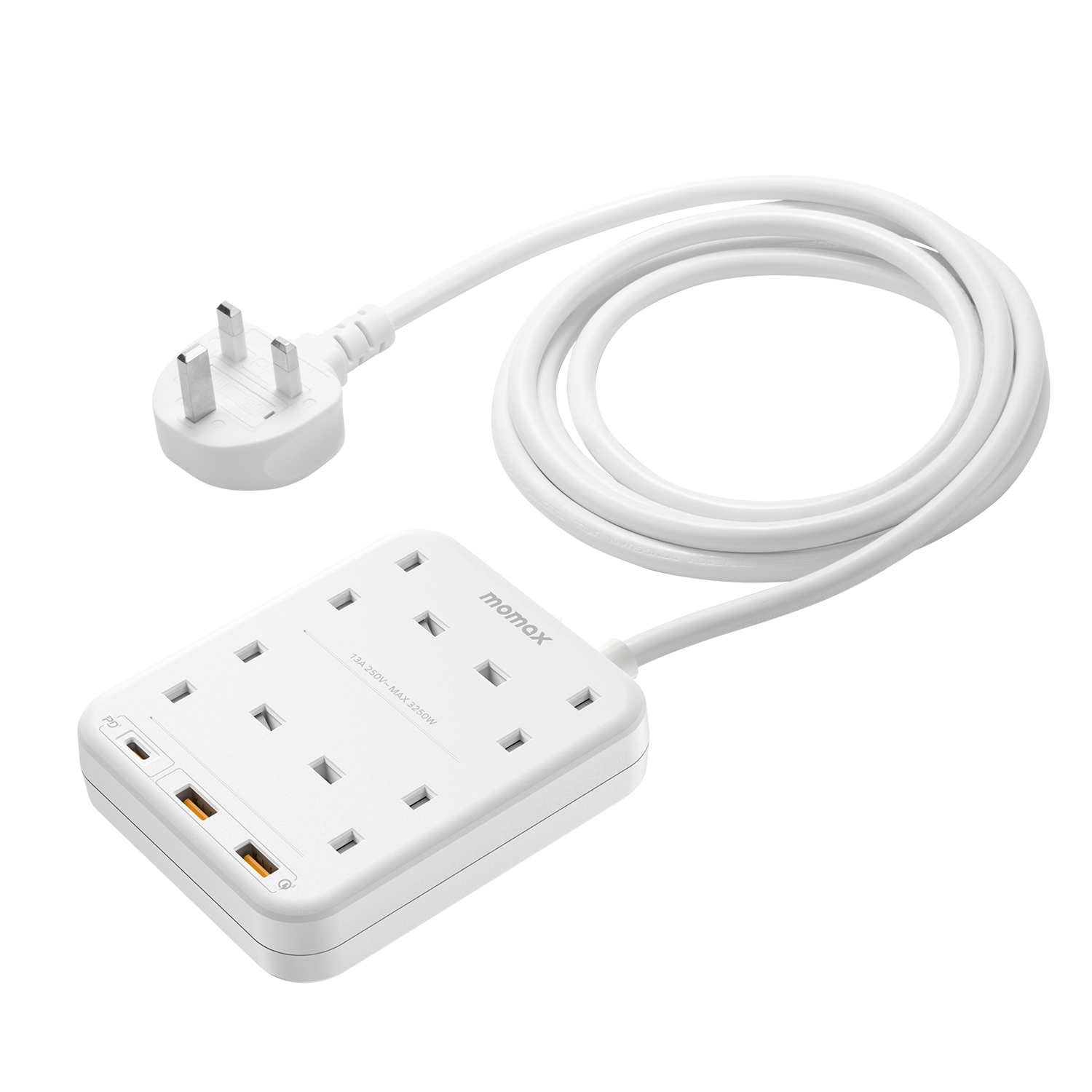 Momax US3UKW ONEPLUG 4-Outlet Power Strip with USB (White)