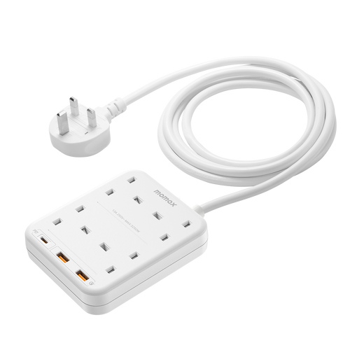 Momax US3UKW ONEPLUG 4-Outlet Power Strip with USB (White)