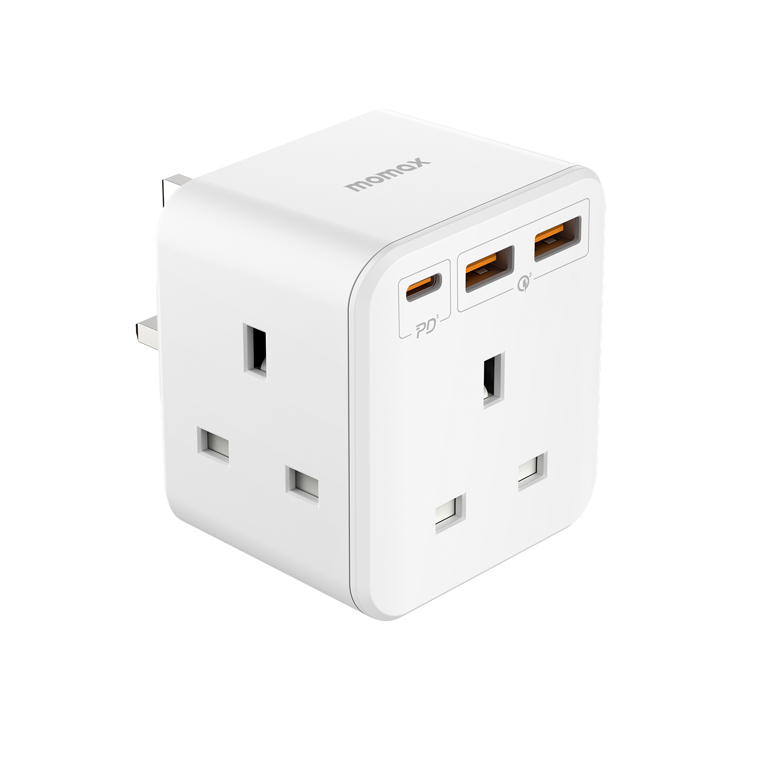 Momax US8UKW ONEPLUG 3-Outlet Cube Extension with USB (White)