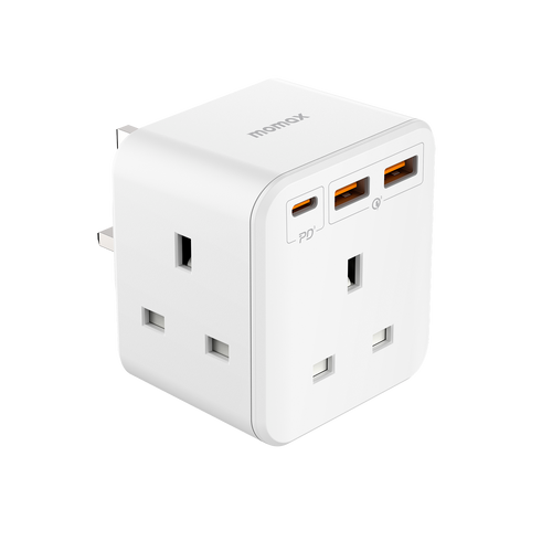 Momax US8UKW ONEPLUG 3-Outlet Cube Extension with USB (White)