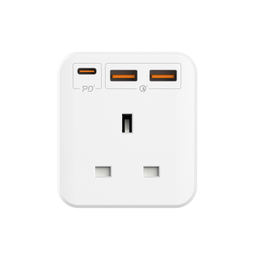 Momax US8UKW ONEPLUG 3-Outlet Cube Extension with USB (White)