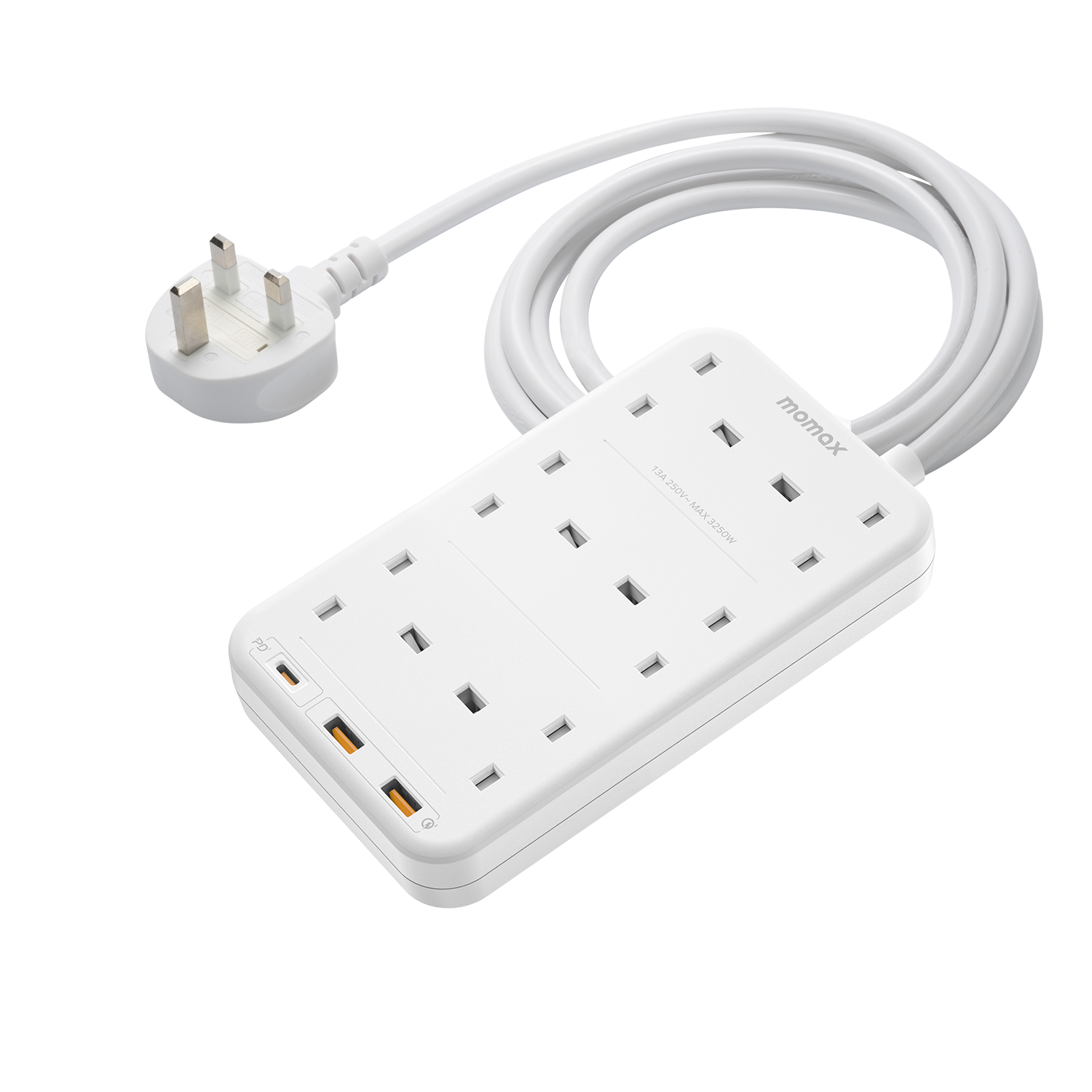 Momax US12UKW ONEPLUG 6-Outlet Power Strip with USB (White)