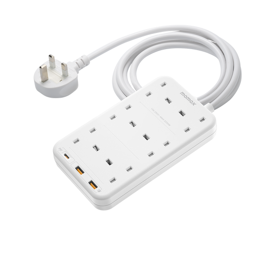 Momax US12UKW ONEPLUG 6-Outlet Power Strip with USB (White)