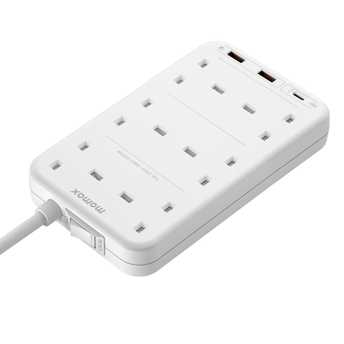 Momax US12UKW ONEPLUG 6-Outlet Power Strip with USB (White)