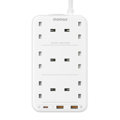 Momax US12UKW ONEPLUG 6-Outlet Power Strip with USB (White)