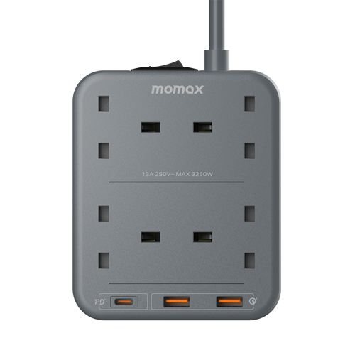 Momax US3UKE ONEPLUG 4-Outlet Power Strip with USB (Space Grey)