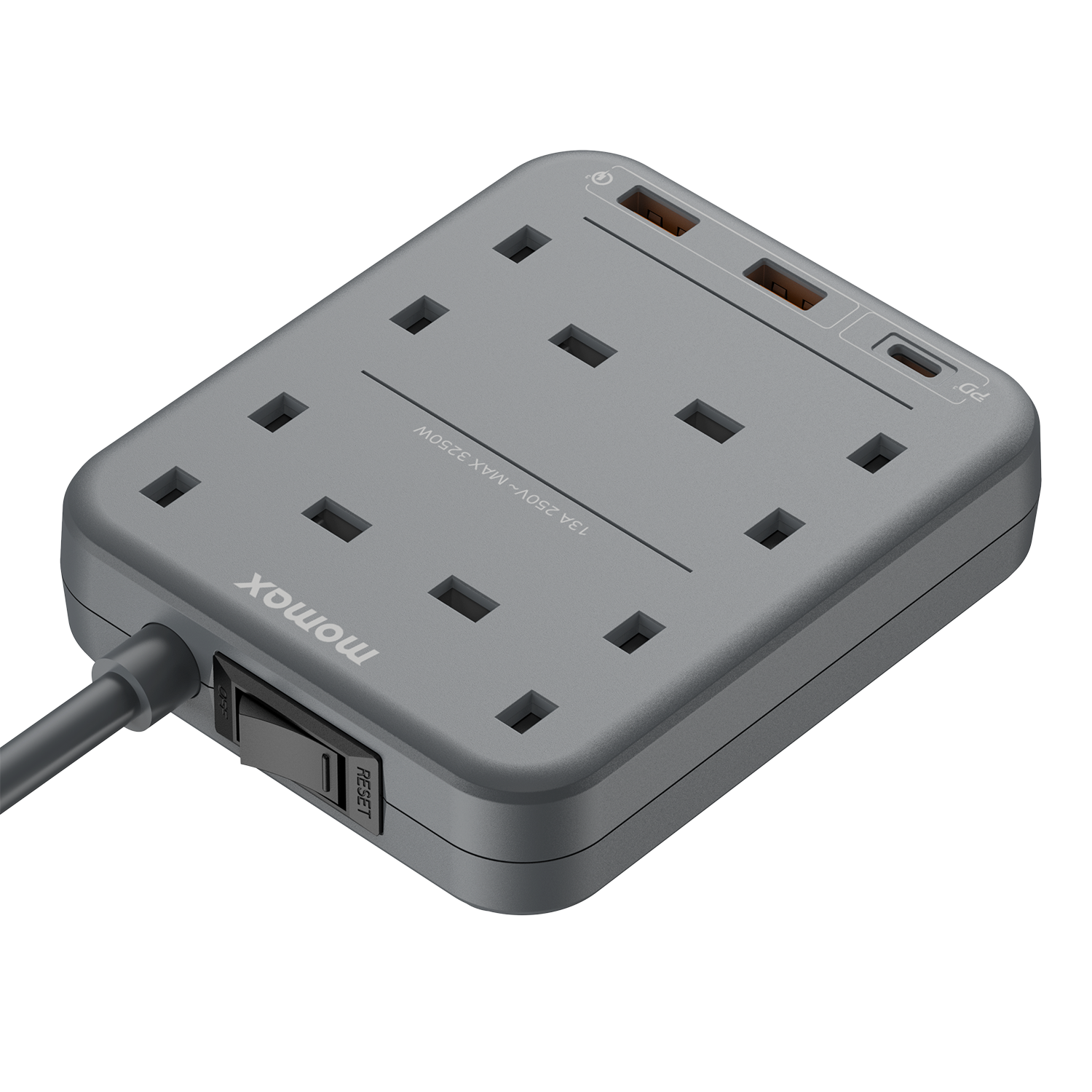 Momax US3UKE ONEPLUG 4-Outlet Power Strip with USB (Space Grey)