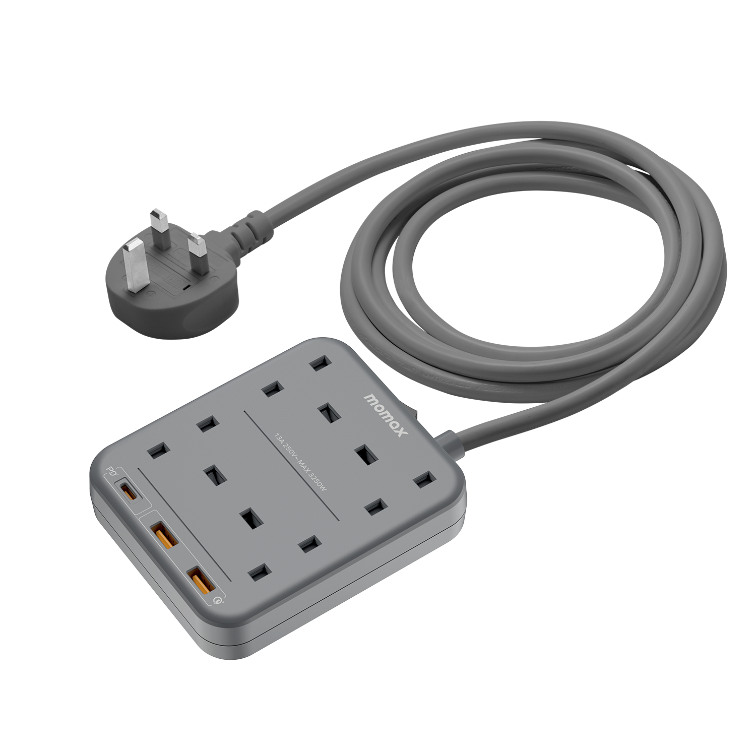 Momax US3UKE ONEPLUG 4-Outlet Power Strip with USB (Space Grey)