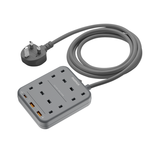 Momax US3UKE ONEPLUG 4-Outlet Power Strip with USB (Space Grey)