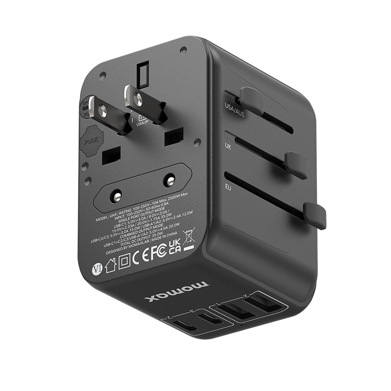 Momax UA9D 1-World 35W 5 Ports + AC Travel Adaptor - Black