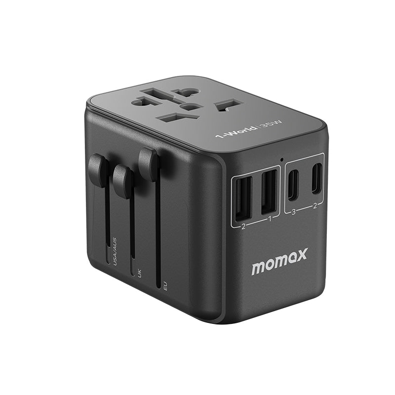 Momax UA9D 1-World 35W 5 Ports + AC Travel Adaptor - Black