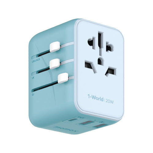 Momax UA11B 1-World 20W 3-Port + AC Travel Adapter - Blue
