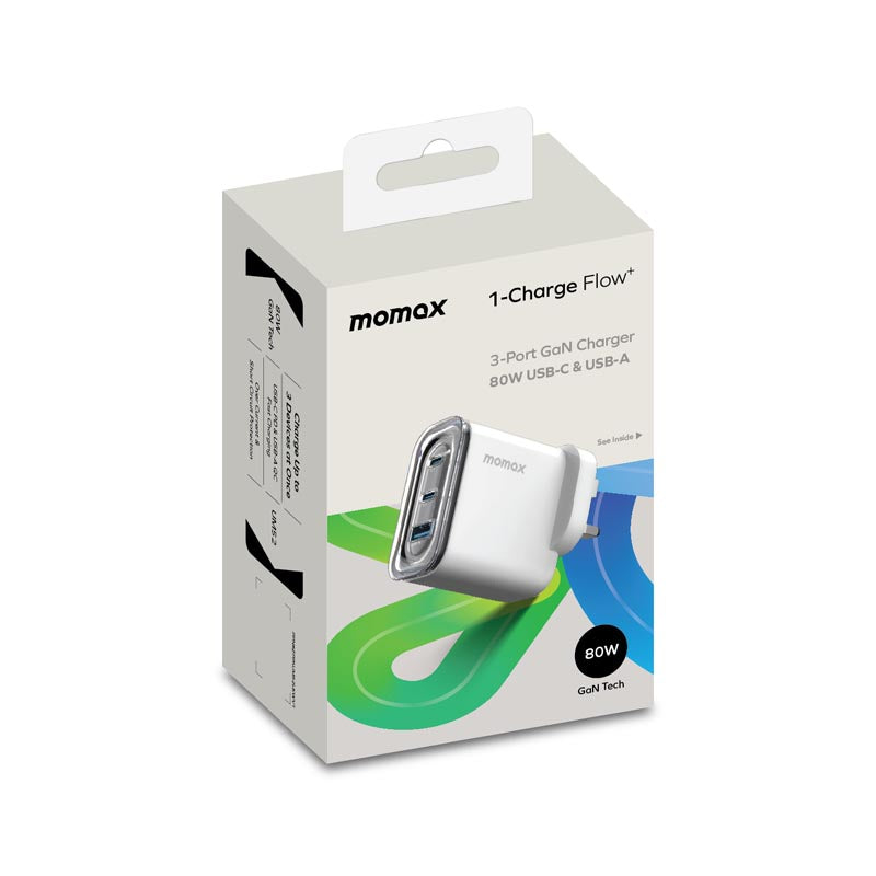 Momax UM52UKW 80W 3 Port Charger 1-Charge Flow (White)