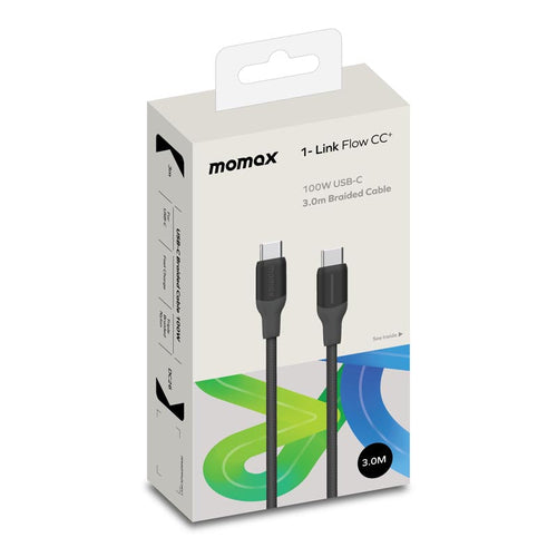 Momax DC26D 1-Link Flow CC 100W USB-C to USB-C Braided Cable (3M)- Black