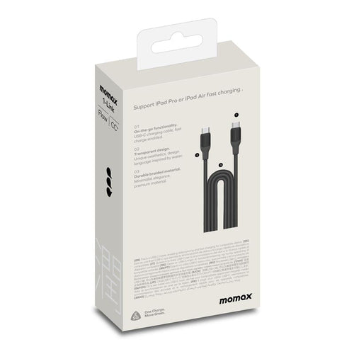 Momax DC26D 1-Link Flow CC 100W USB-C to USB-C Braided Cable (3M)- Black