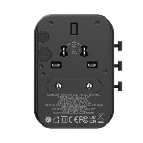 Momax UA9E 1-World 35W 5 Ports + AC Travel Adaptor - Titanium