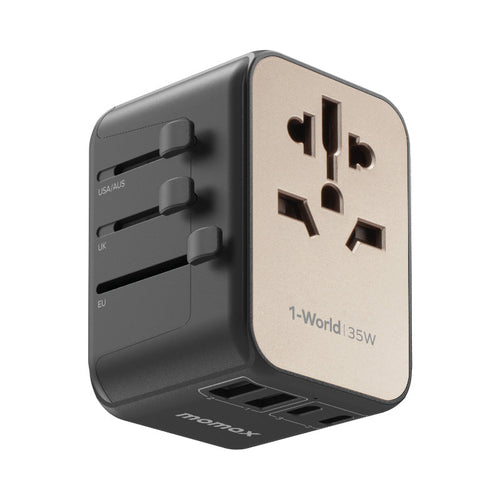 Momax UA9E 1-World 35W 5 Ports + AC Travel Adaptor - Titanium