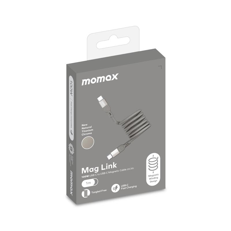 Momax DC35L MAG Link 100W-1M Magnetic USB-C to USB-C Cable Titanium