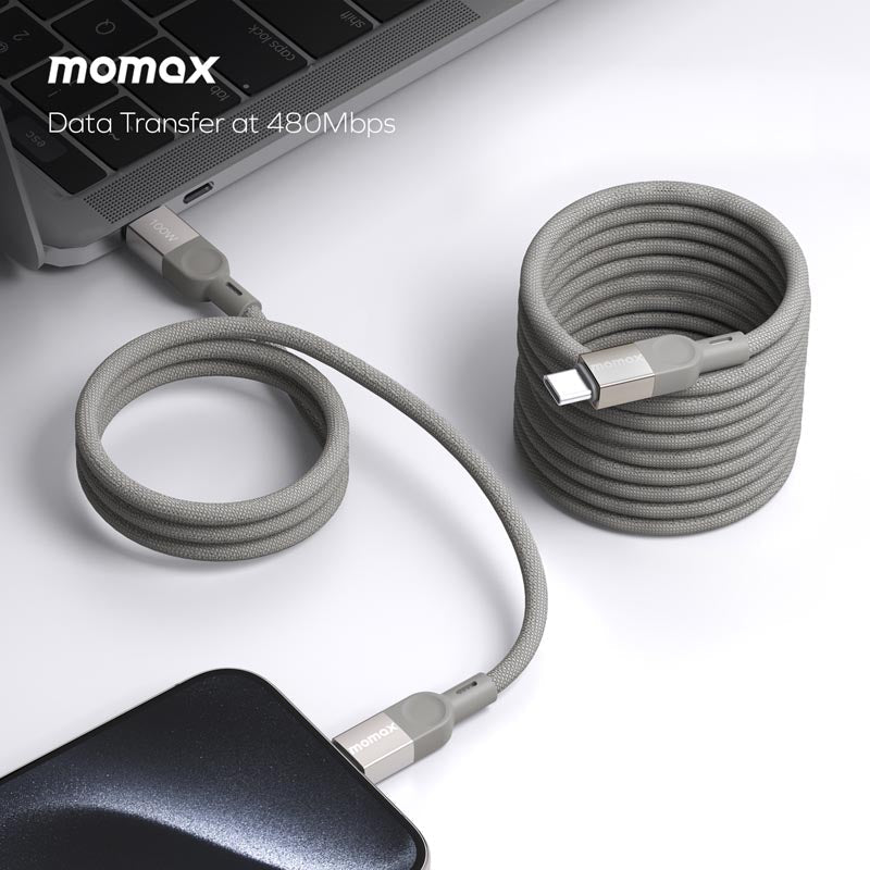 Momax DC36L MAG Link 100W-2M Magnetic USB-C to USB-C Cable Titanium