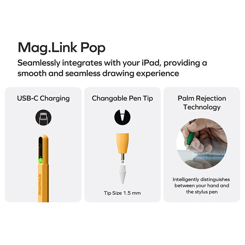 Momax TP10Y1 Mag.Link Pop Magnetic Active Stylus Pen - Yellow