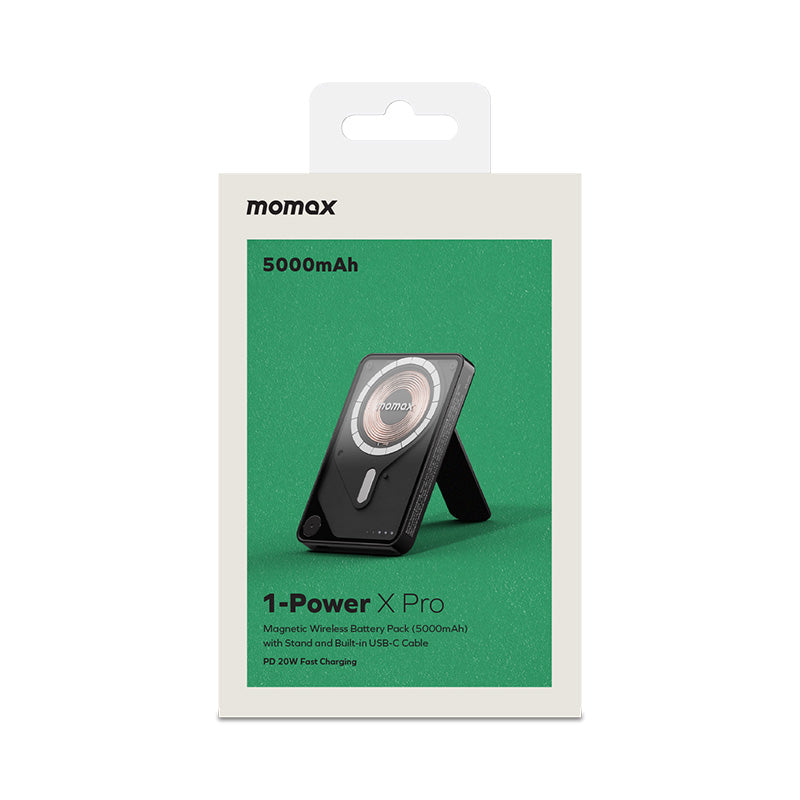 Momax IP131HKD 1-Power X Pro 20W 5,000mAh Magnetic Wireless Battery Pack with Built-In USB-C Cable (Black)