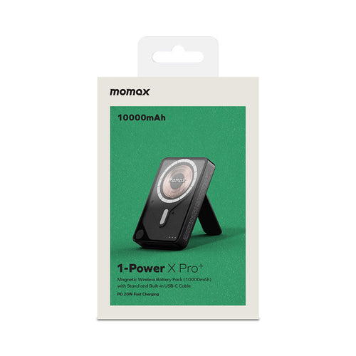 Momax IP132HKD 1-Power X Pro+ 20W 10,000mAh Magnetic Wireless Battery Pack with Built-In USB-C Cable (Black)