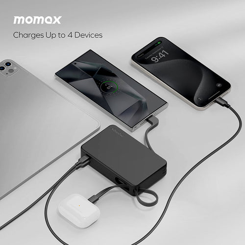 Momax IP139D 1-Power Vital+ 20000mAh Battery Pack with Dual Built-in USB-C Cable (Black)