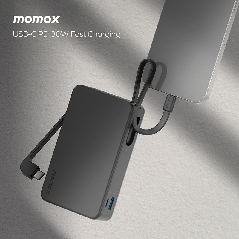 Momax IP139W 1-Power Vital+ 20000mAh Battery Pack with Dual Built-in USB-C Cable (White)