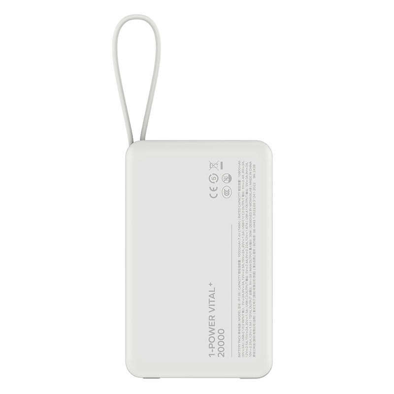 Momax IP139W 1-Power Vital+ 20000mAh Battery Pack with Dual Built-in USB-C Cable (White)