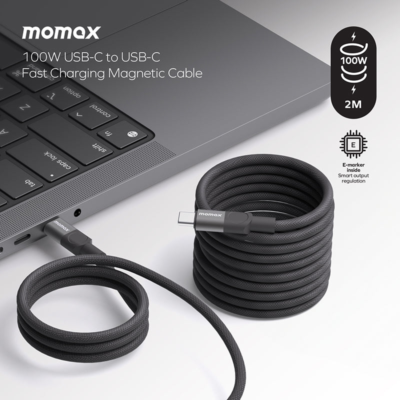Momax DC62D Mag.Link USB-C to USB-C Magnetic Cable 100W (2M) - Black