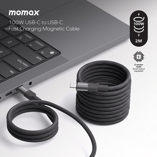Momax DC62D Mag.Link USB-C to USB-C Magnetic Cable 100W (2M) - Black
