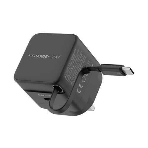 Momax UM72UKD 1-Charge+ 35W 1-Port GaN Charger with Retractable USB-C Cable - Black