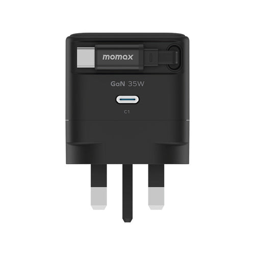 Momax UM72UKD 1-Charge+ 35W 1-Port GaN Charger with Retractable USB-C Cable - Black
