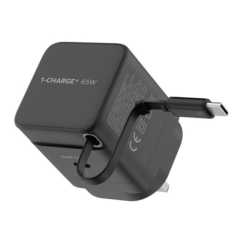 Momax UM76UKD 1-Charge+ 65W 1-Port GaN Charger with Retractable USB-C Cable - Black
