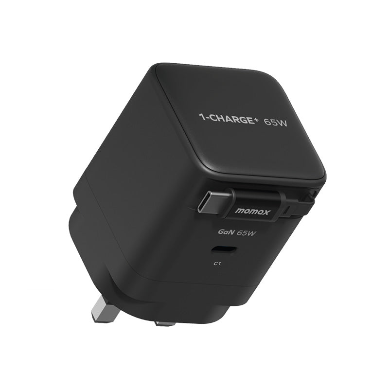 Momax UM76UKD 1-Charge+ 65W 1-Port GaN Charger with Retractable USB-C Cable - Black