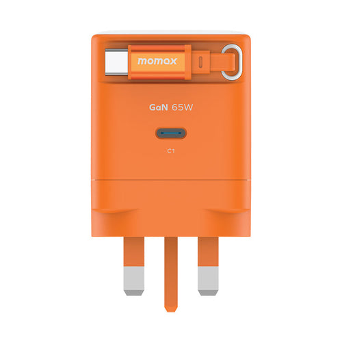 Momax UM76UKM 1-Charge+ 65W 1-Port GaN Charger with Retractable USB-C Cable - Orange