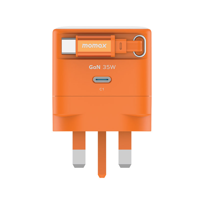 Momax UM72UKM 1-Charge+ 35W 1-Port GaN Charger with Retractable USB-C Cable - Orange