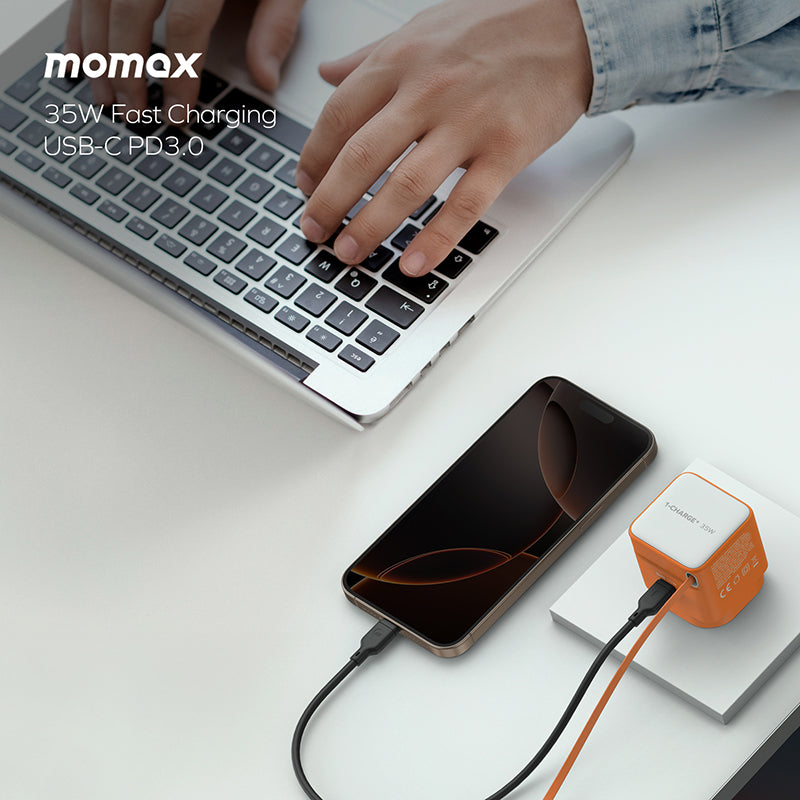 Momax UM72UKM 1-Charge+ 35W 1-Port GaN Charger with Retractable USB-C Cable - Orange