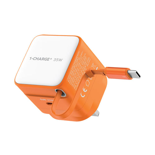 Momax UM72UKM 1-Charge+ 35W 1-Port GaN Charger with Retractable USB-C Cable - Orange