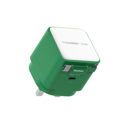 Momax UM72UKG 1-Charge+ 35W 1-Port GaN Charger with Retractable USB-C Cable - Green