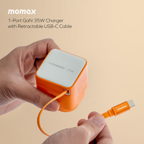 Momax UM72UKG 1-Charge+ 35W 1-Port GaN Charger with Retractable USB-C Cable - Green