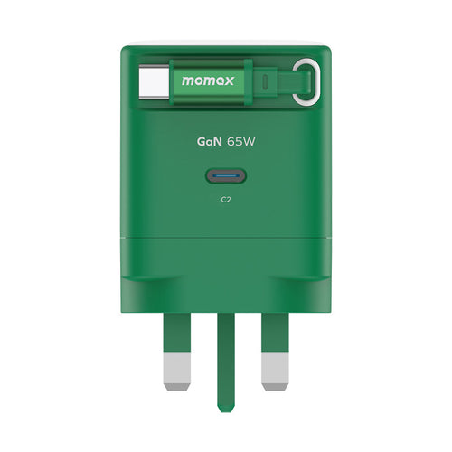 Momax UM76UKG 1-Charge+ 65W 1-Port GaN Charger with Retractable USB-C Cable - Green