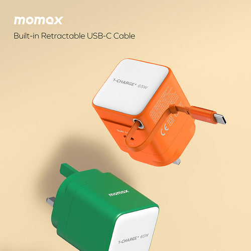 Momax UM76UKG 1-Charge+ 65W 1-Port GaN Charger with Retractable USB-C Cable - Green