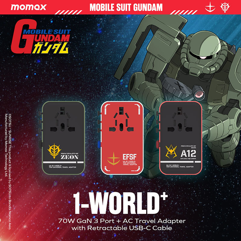 Momax UA18GDW I-World+ 70W GaN 3-Port + AC Travel Adapter with Built-in USB-C Cable - RX-78-2 Gundam