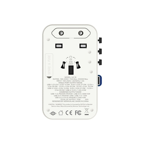 Momax UA18GDW I-World+ 70W GaN 3-Port + AC Travel Adapter with Built-in USB-C Cable - RX-78-2 Gundam
