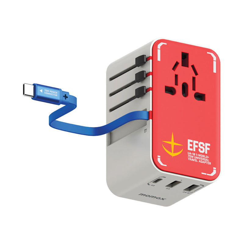 Momax UA18GDW I-World+ 70W GaN 3-Port + AC Travel Adapter with Built-in USB-C Cable - RX-78-2 Gundam